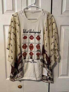 Velvet Underground Upcycled Graphic T-Shirt with Flowy Printed Sleeves - OSFM